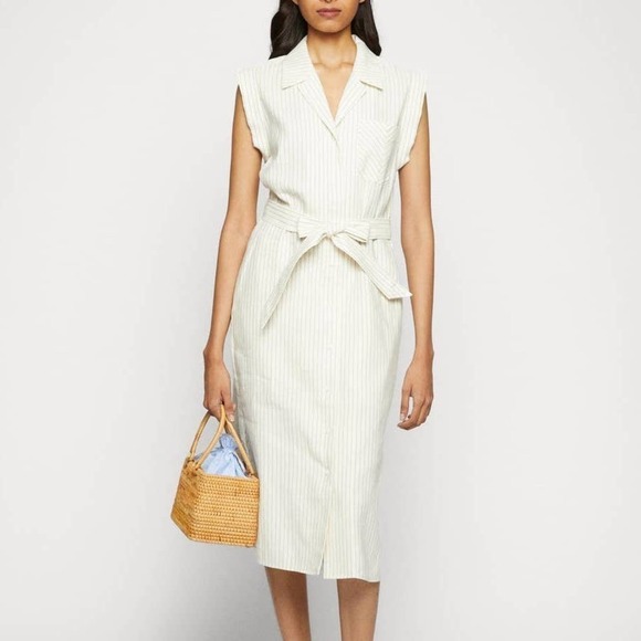 Rag & Bone New York Blustripe Helena Shirt Dress Ivory Missing Belt Size 6 NWT - Picture 1 of 14